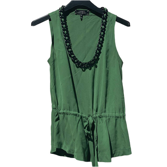 Robert Rodriguez Green Silk Embellished Sleeveless Blouse -Size 6 - Picture 7 of 15